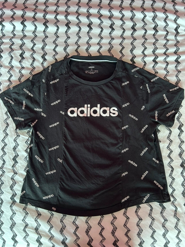 T-shirt Adidas Noir Femme - Taille S - Logo Blanc - Très Bon État